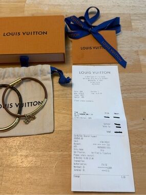 Louis Vuitton 2 Piece Duogram Monogram Leather Bracelet Set Size 19